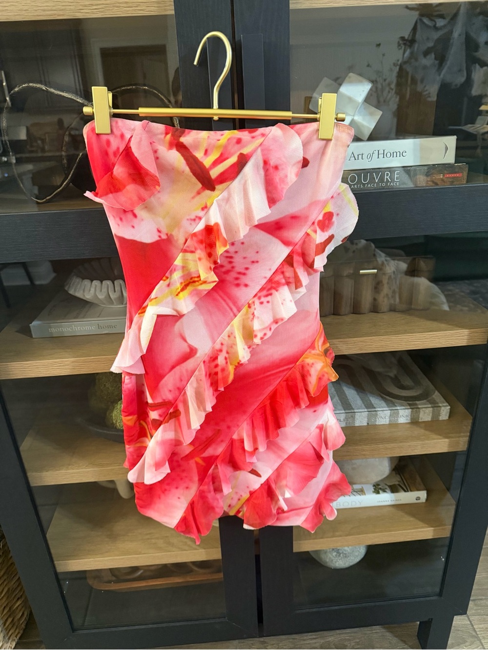 The Vintage Shop Pink Floral Ruffle Strapless Mini Dress S